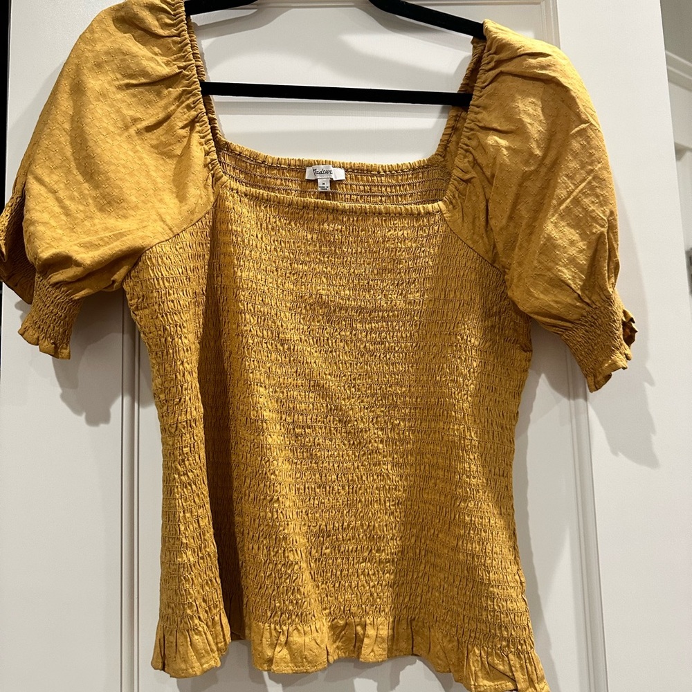 Madewell gold peplum puff sleeve blouse